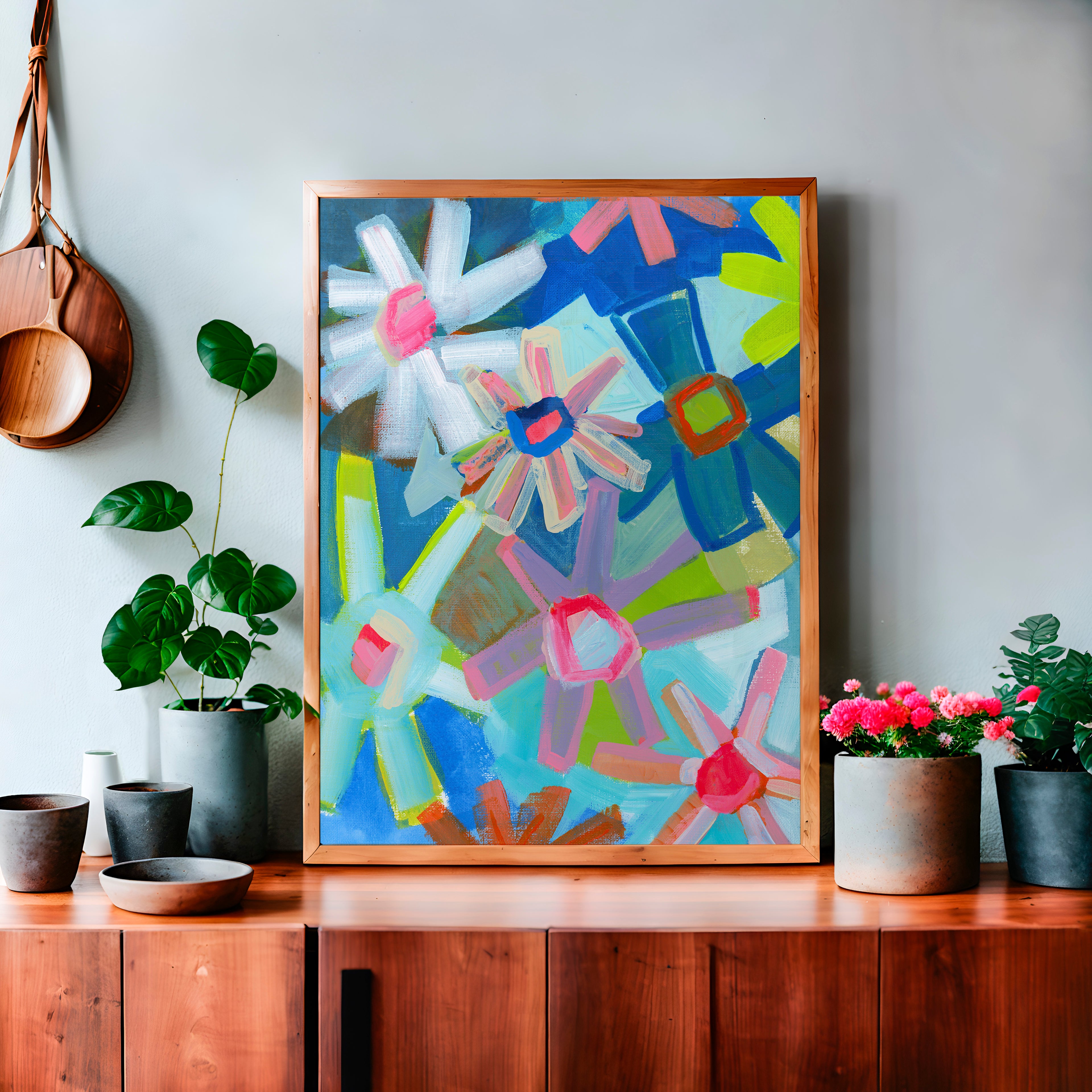 Blue Floral Abstract Print
