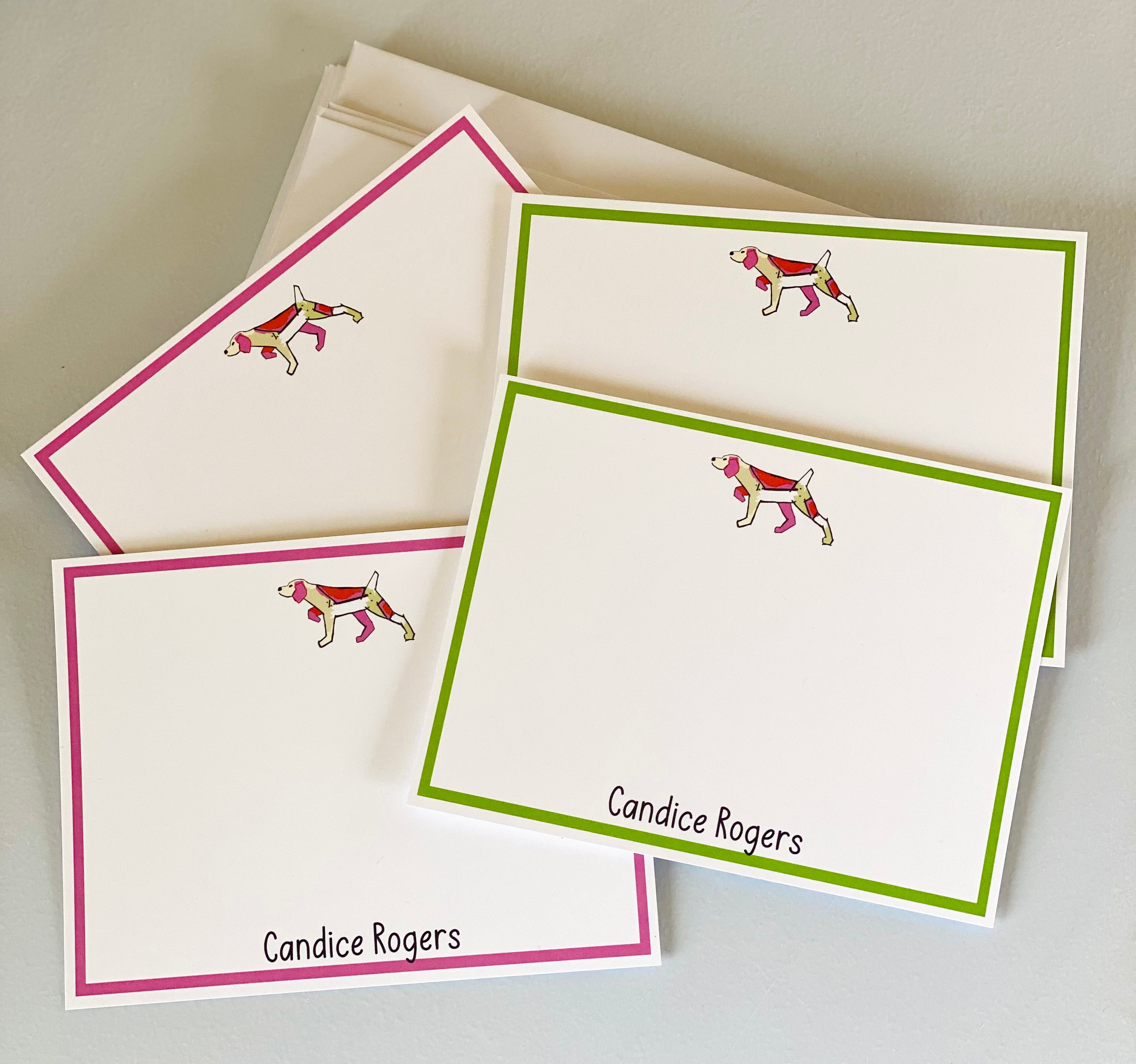 Notecards pink and red bird dog