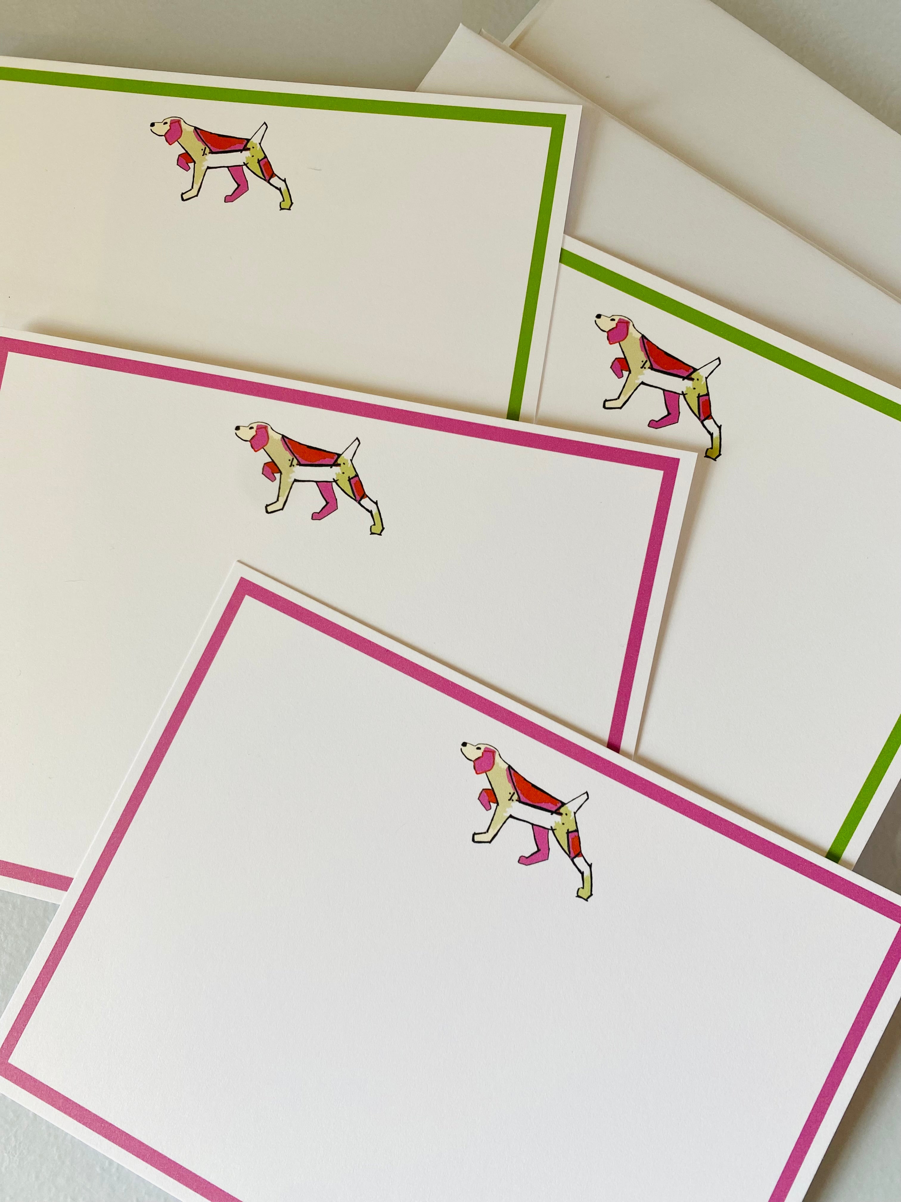 Notecards pink and red bird dog
