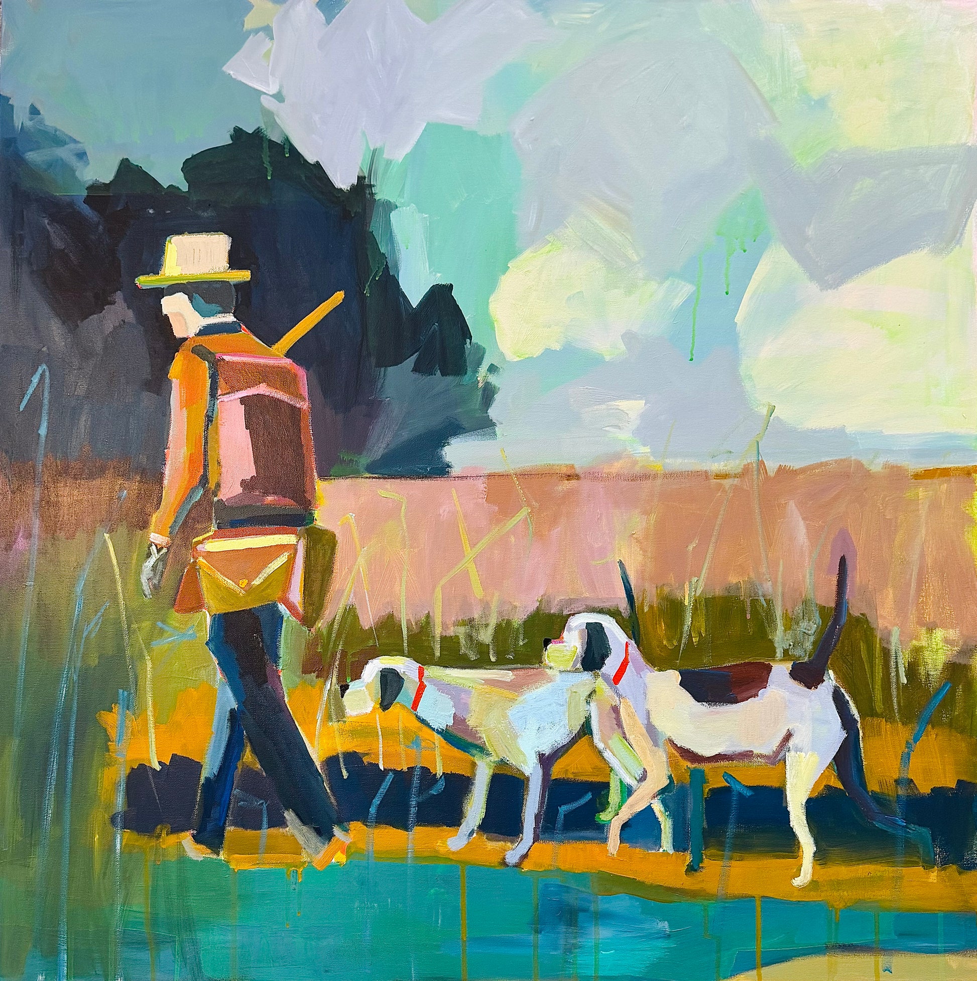 Wildlife Canvas Painting Large Hunting Scene Dog Artwork Gallery Wrapped Canvas Premium Wall Art Country Home Decor Rustic Farmhouse Style Original Acrylic Painting Landscape Design Hunter With Dogs Perfect Man Cave Gift Lodge Display Piece