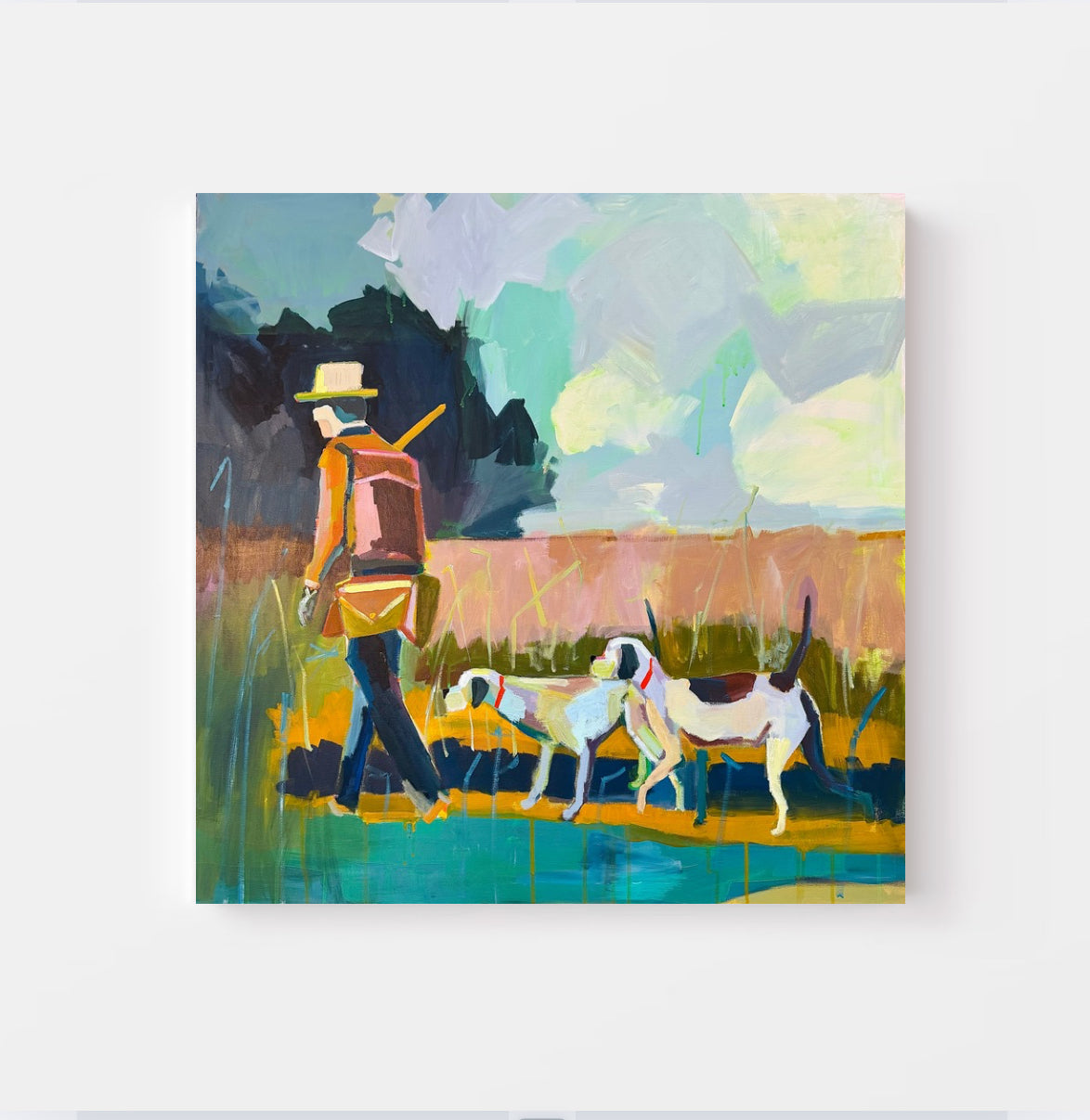 Dog Hunting Artwork Large Canvas Painting Wildlife Scene Gallery Quality Wall Art Country Style Decor Rustic Home Design Original Acrylic Artwork Premium Construction Farmhouse Interior Decor Perfect Hunter Gift Man Cave Display Piece