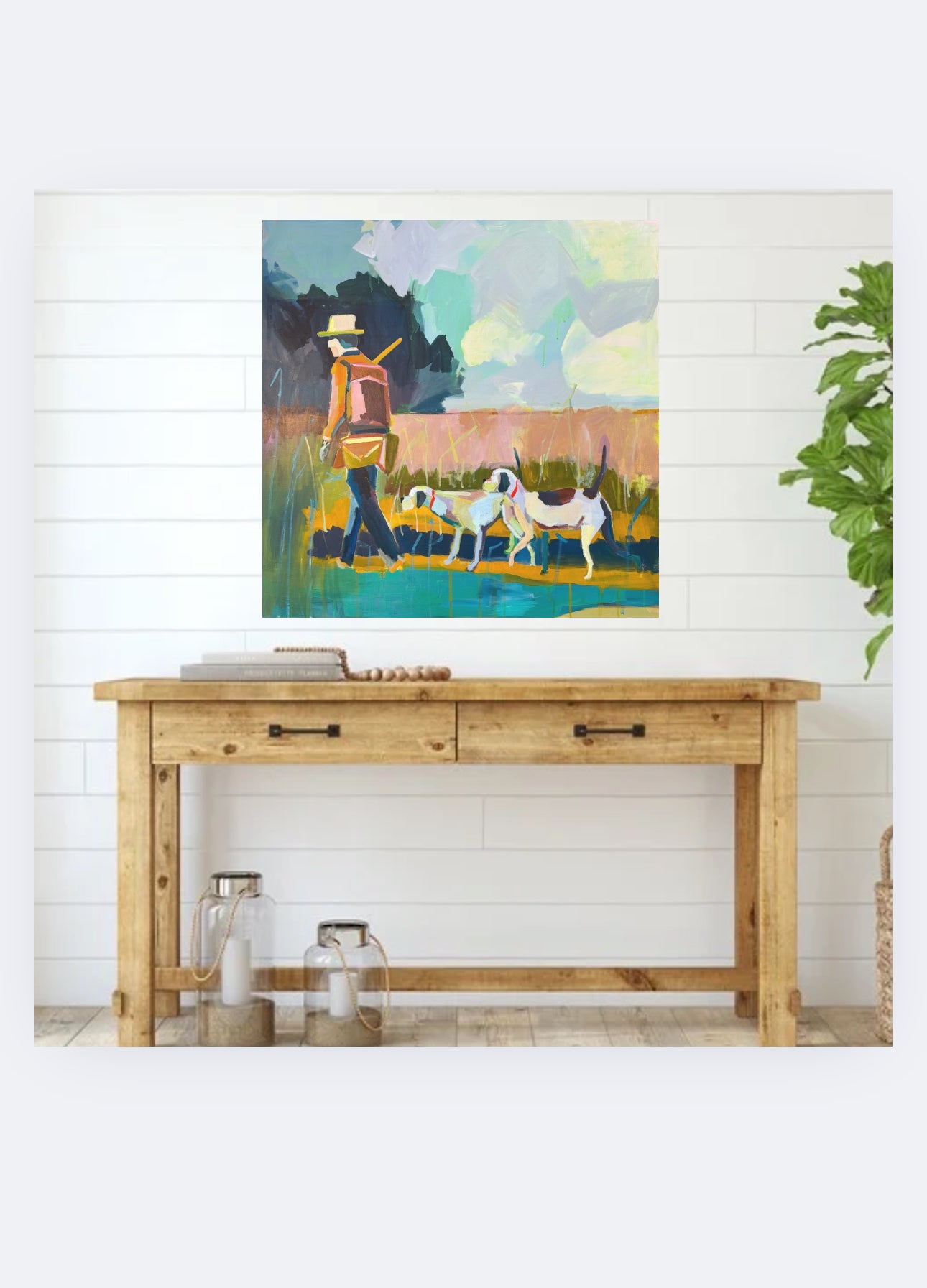 Farmhouse Wall Decor Wildlife Canvas Art Hunting Dog Scene Large Gallery Piece Premium Quality Construction Original Acrylic Painting Country Home Design Rustic Interior Style Perfect Hunter Gift Lodge Display Artwork Collection Beautiful