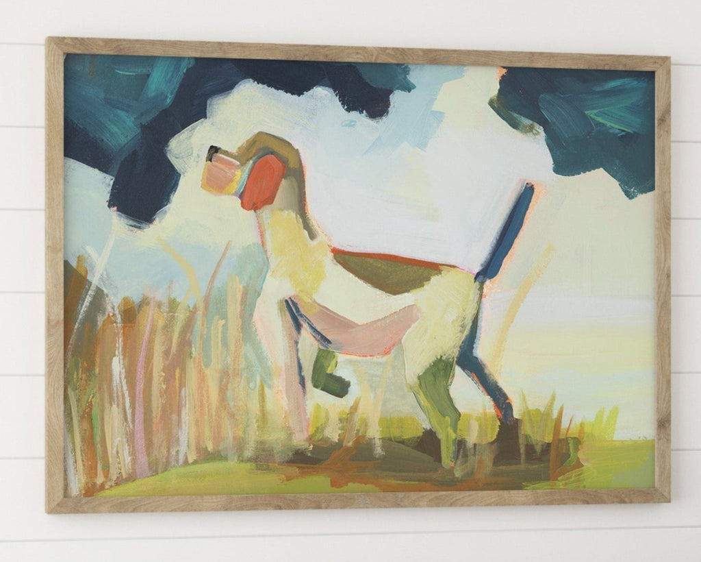 Hunting Dog Artwork Sporting Scene Print Original Pointer Dog Pheasant Design Abstract Home Wall Decor Living Room Display Premium Art Collection Modern Style Painting Hunter Gift Perfect Den Accent Beautiful Color Palette Contemporary Look