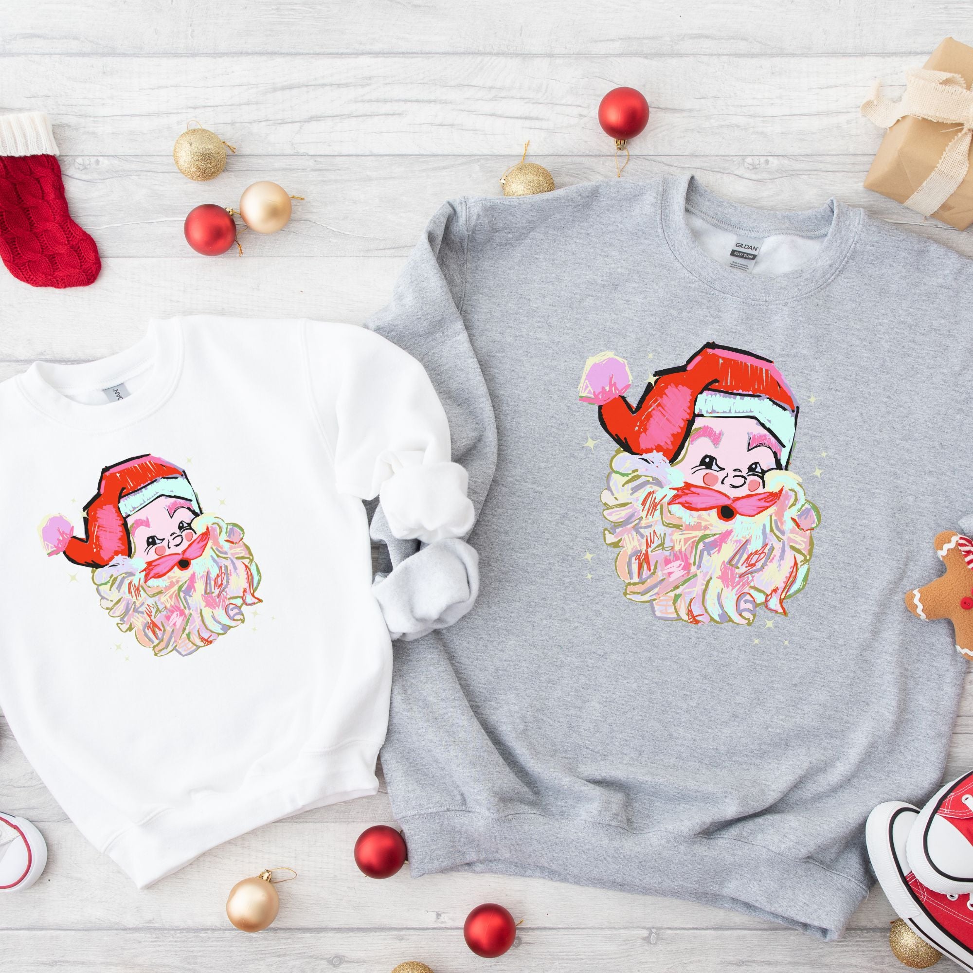 Christmas Sweatshirt Santa Face Design Matching Family Christmas Outfits Christmas Morning Pictures Holiday Photo Shoot Outfit Christmas Party Wear Family Christmas Party